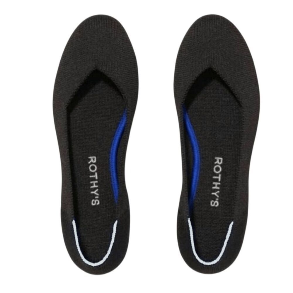 Rothy's Black Knit Ballet Flats with Blue Insole Detail